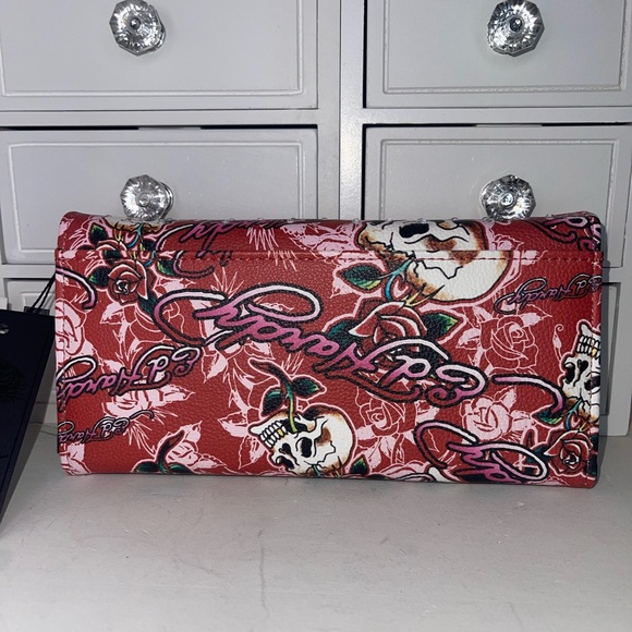 NWT Ed Hardy Skull and Rose Red Wallet - Picture 2 of 10